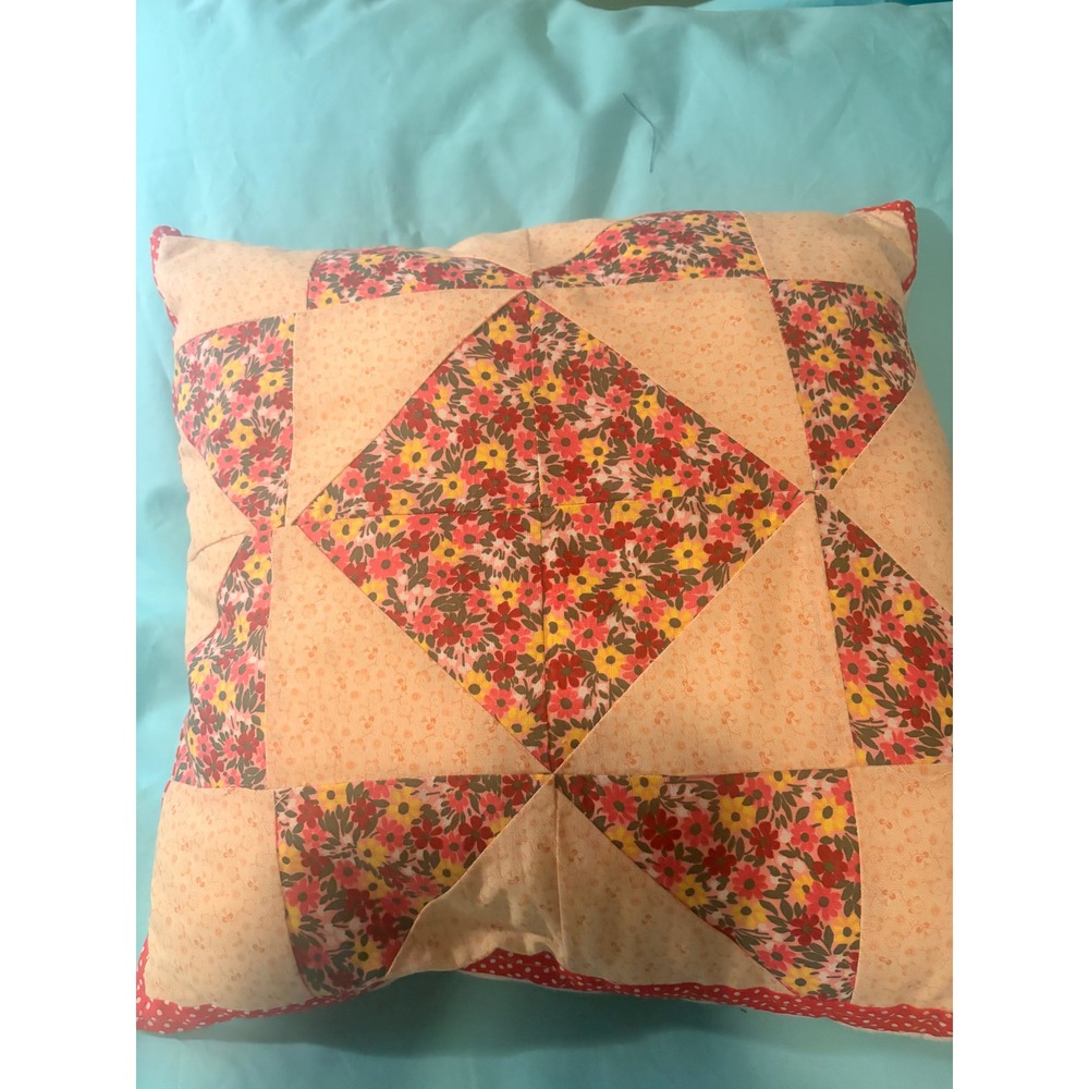 Handmade Quilted Star Patchwork Throw Pillow Floral Cottagecore Farmhouse Decor